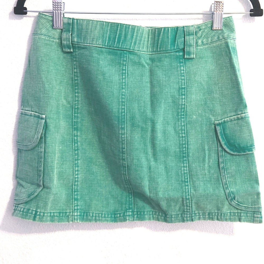 Very J New In Green Cargo Mini Skirt Mineral Wash Cotton Utility NS50068 Small - Picture 2 of 7